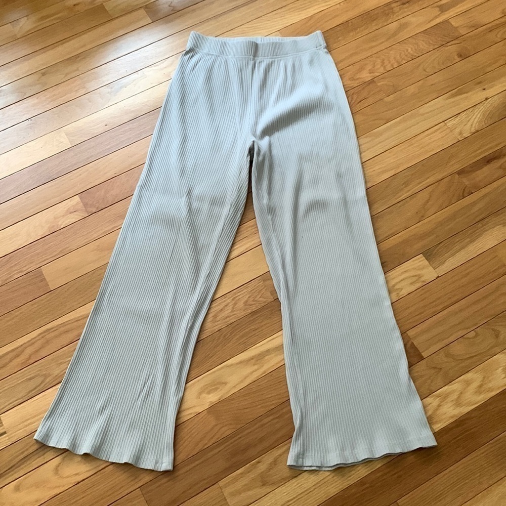 EUC Veiled Collection Nude Knit Ribbed Wide Leg Trousers/Pants